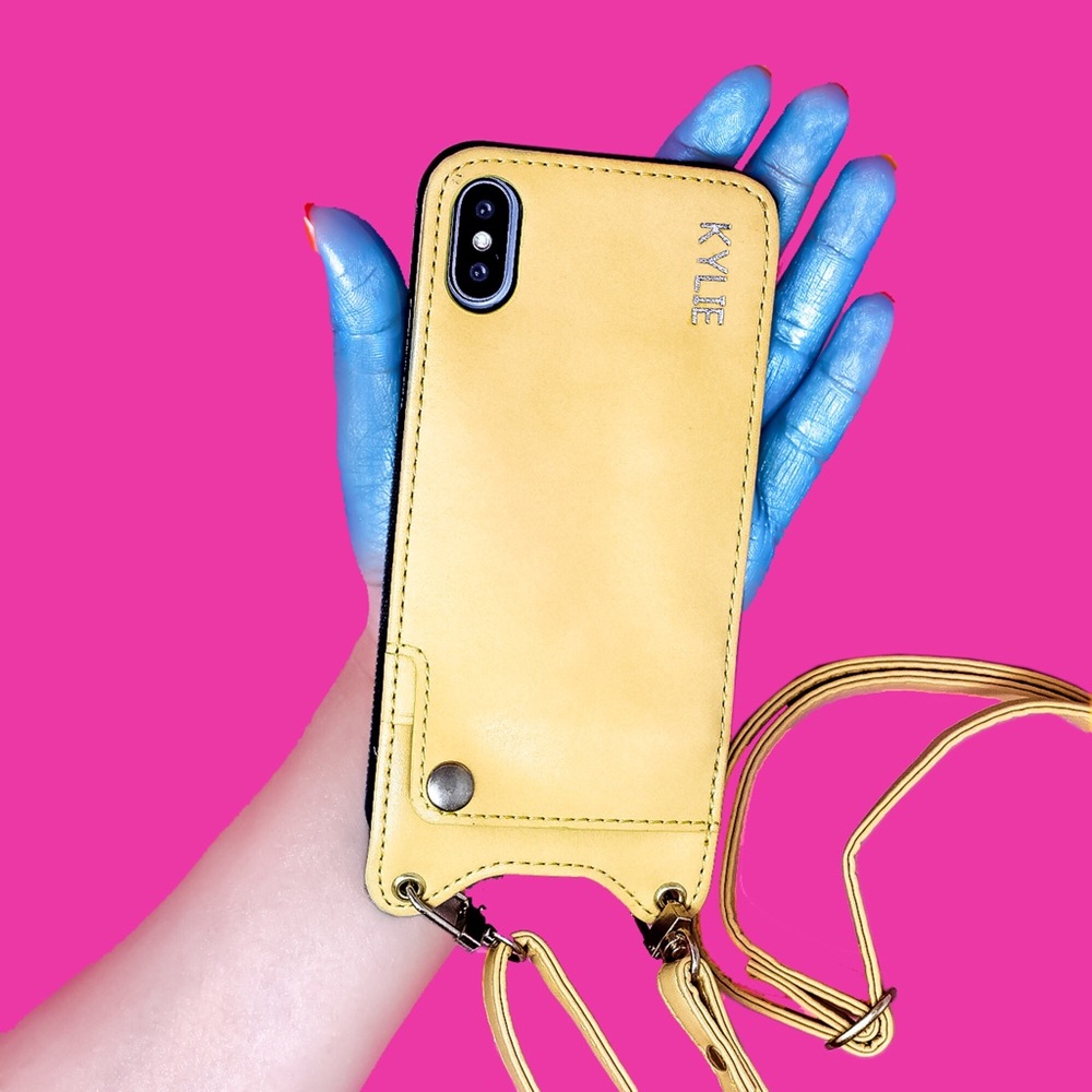 CUSTOM Yellow Vegan Leather Wallet iPhone Case - Picture 2 of 5